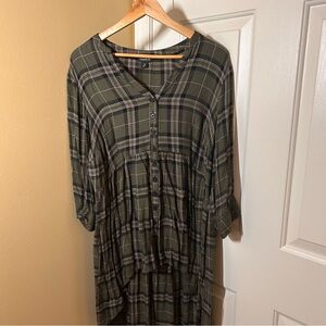 Torrid Green, Black, Pink Plaid Tunic Top